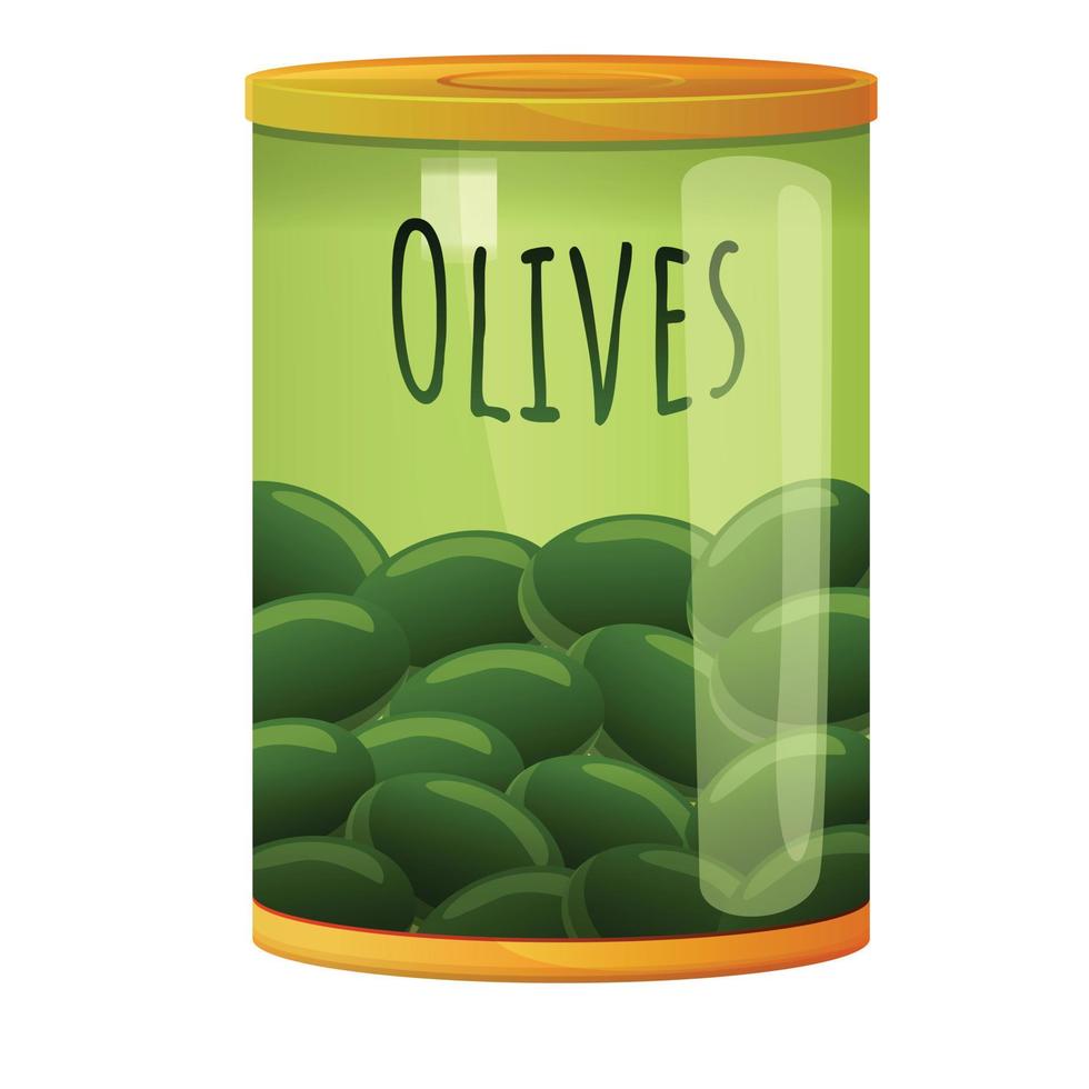 icône de boîte de conserve d'olive verte, style cartoon vecteur