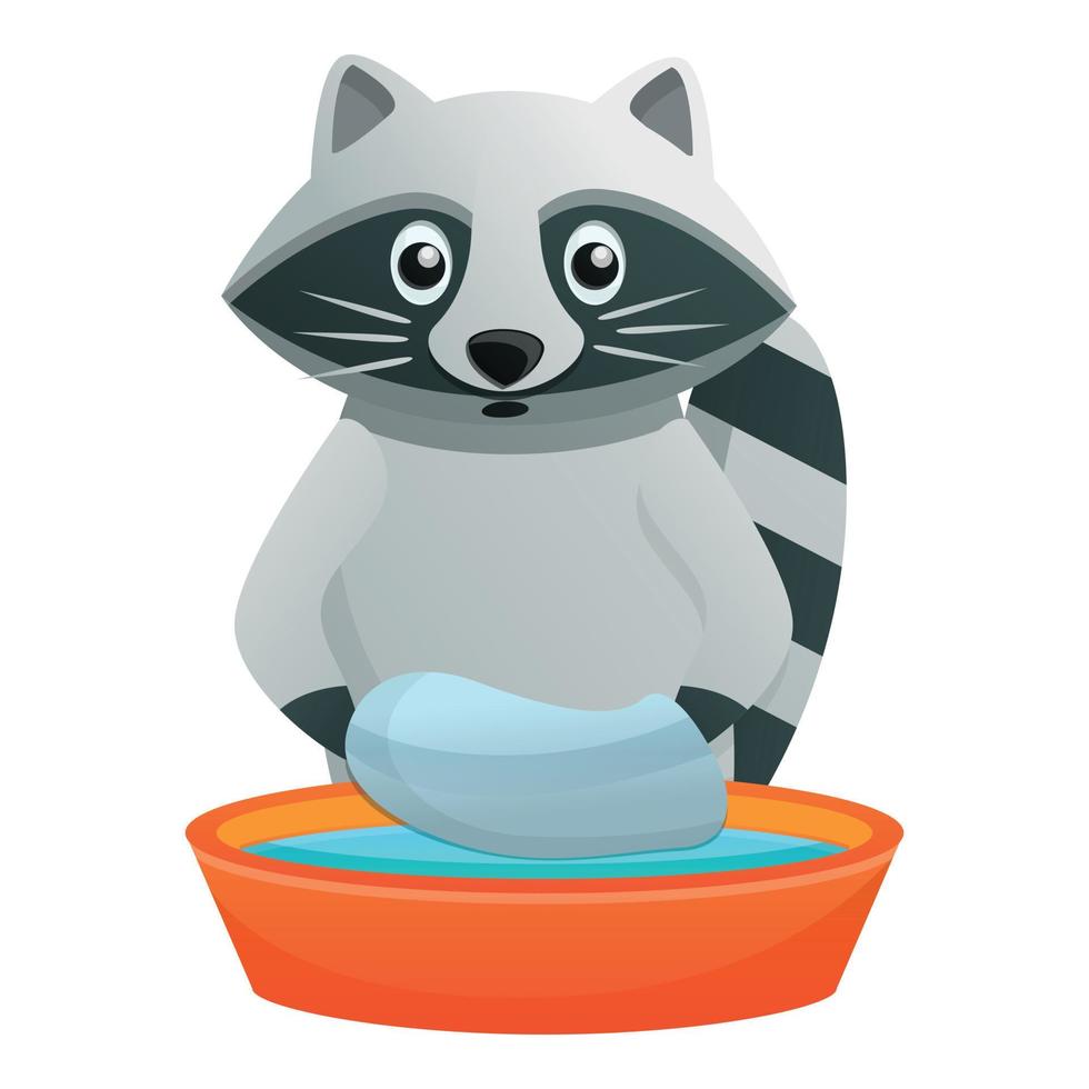 lavage de raton laveur dans l'icône du bassin, style cartoon vecteur