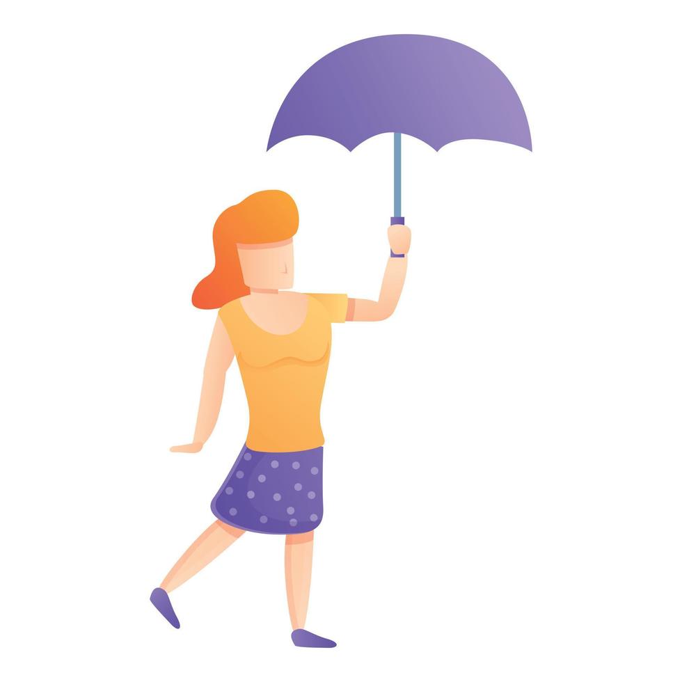 icône de parapluie violet femme heureuse, style cartoon vecteur