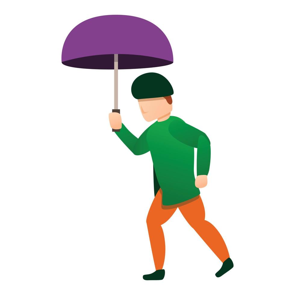 homme d'automne sous la pluie, icône de style dessin animé vecteur