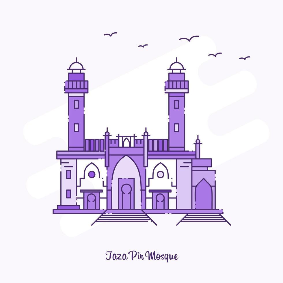 taza pir mosquée monument violet ligne pointillée ligne d'horizon illustration vectorielle vecteur