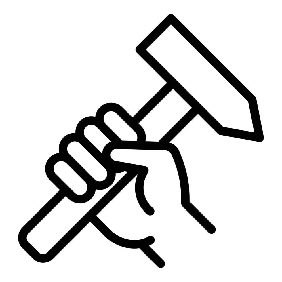 marteau dans l'icône de la main, style de contour vecteur