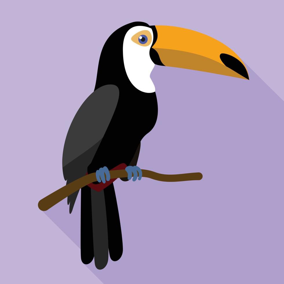 toucan sur l'icône de branche d'arbre, style plat vecteur