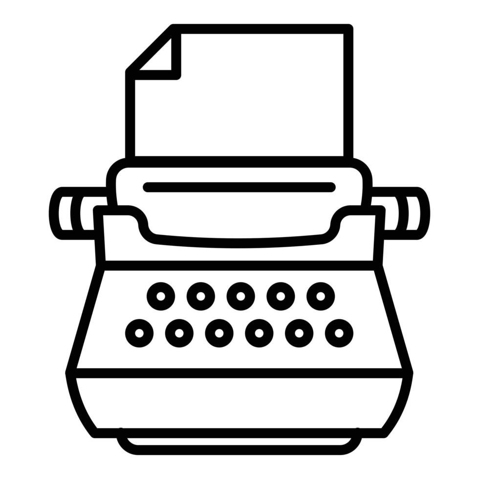 vieille icône de machine à écrire, style de contour vecteur