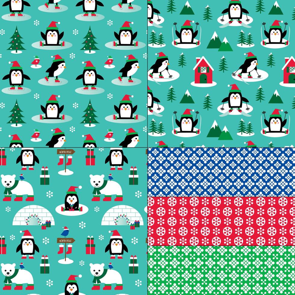 motifs de pingouin, d'ours polaire et de flocon de neige vecteur
