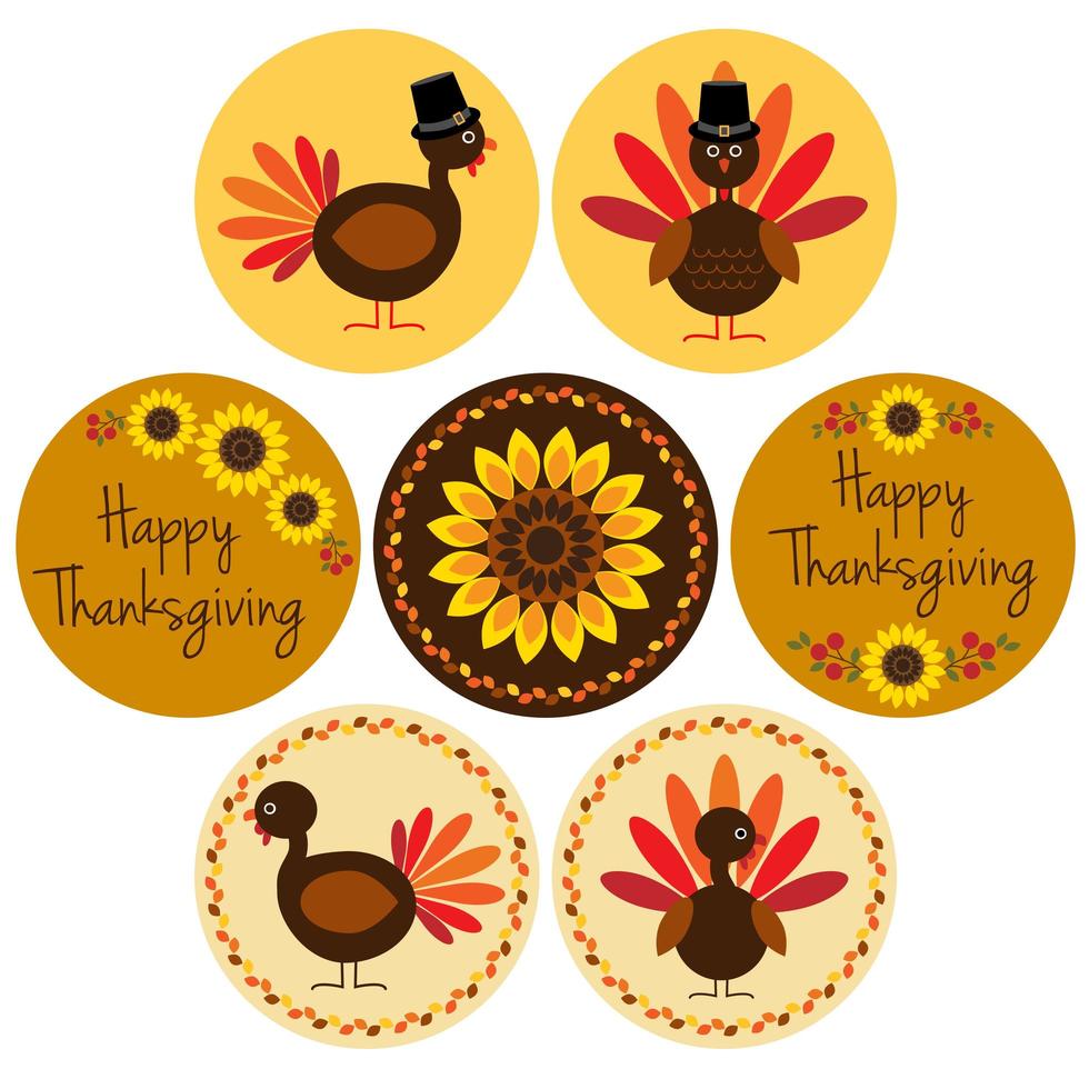 graphiques de Thanksgiving dans des cadres de cercle vecteur