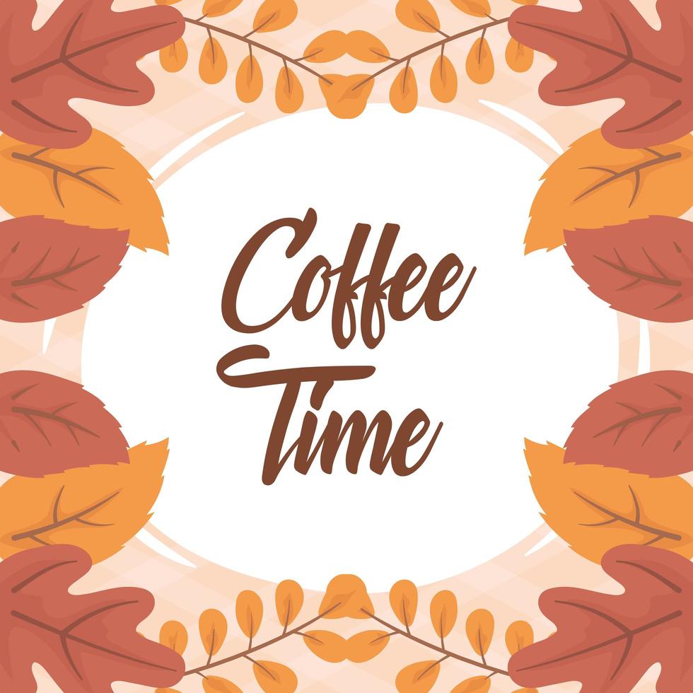 bannière de composition de temps de café avec des feuilles vecteur