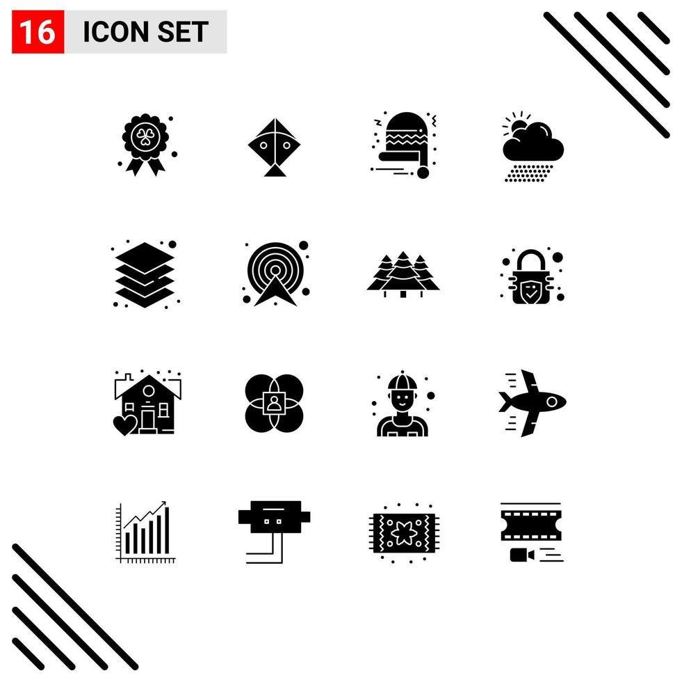 ensemble de 16 symboles d'icônes d'interface utilisateur modernes signes pour les couches de bonnet de noel de serveur de flèche soleil éléments de conception vectoriels modifiables vecteur