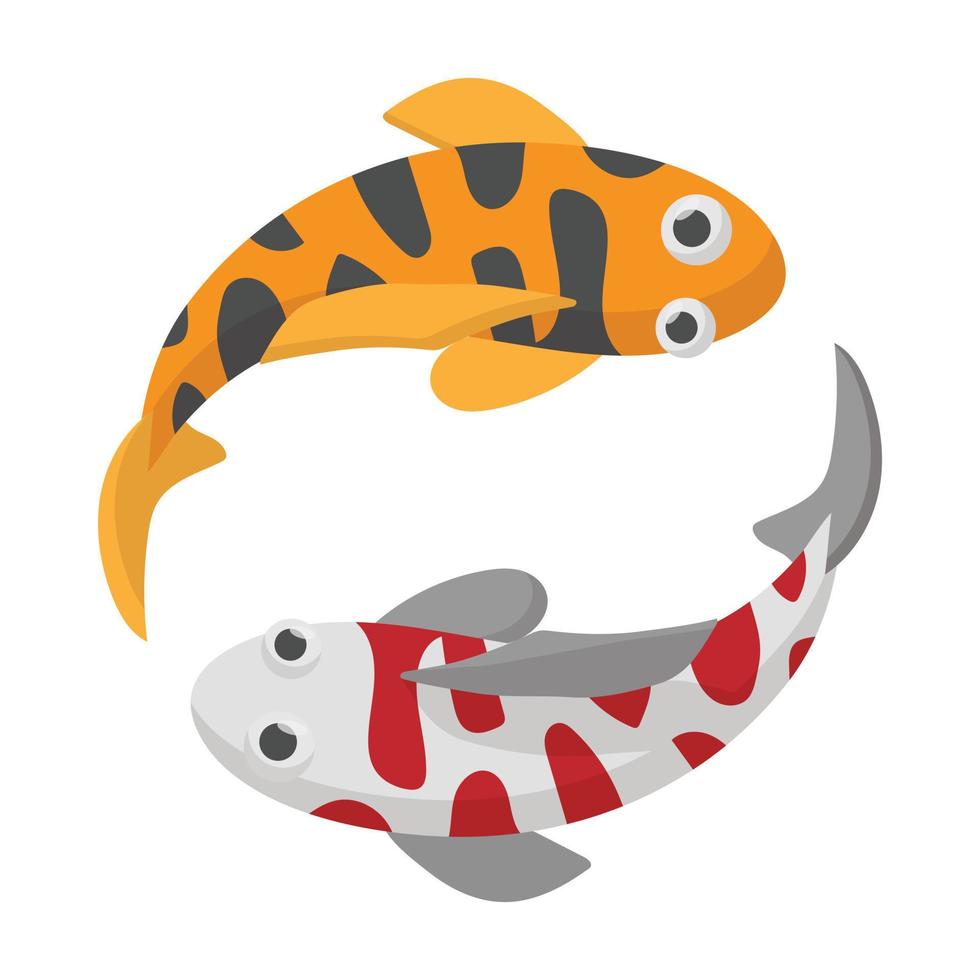 icône de deux poissons koi, style dessin animé vecteur