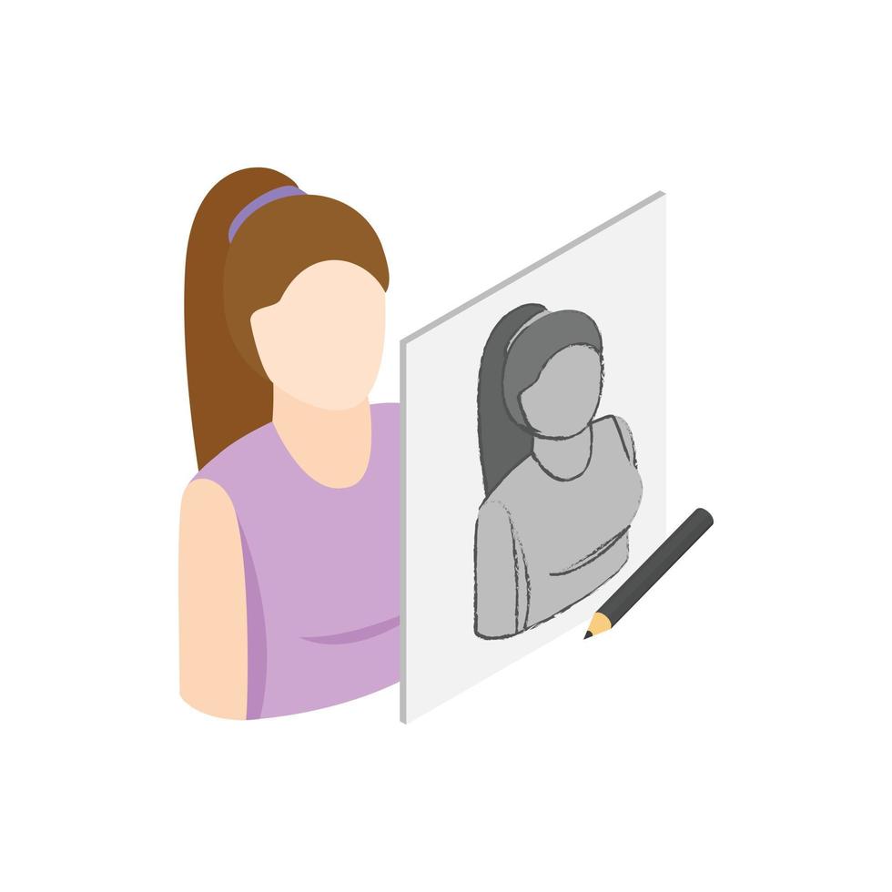 icône de dessin de portrait féminin, style 3d isométrique vecteur
