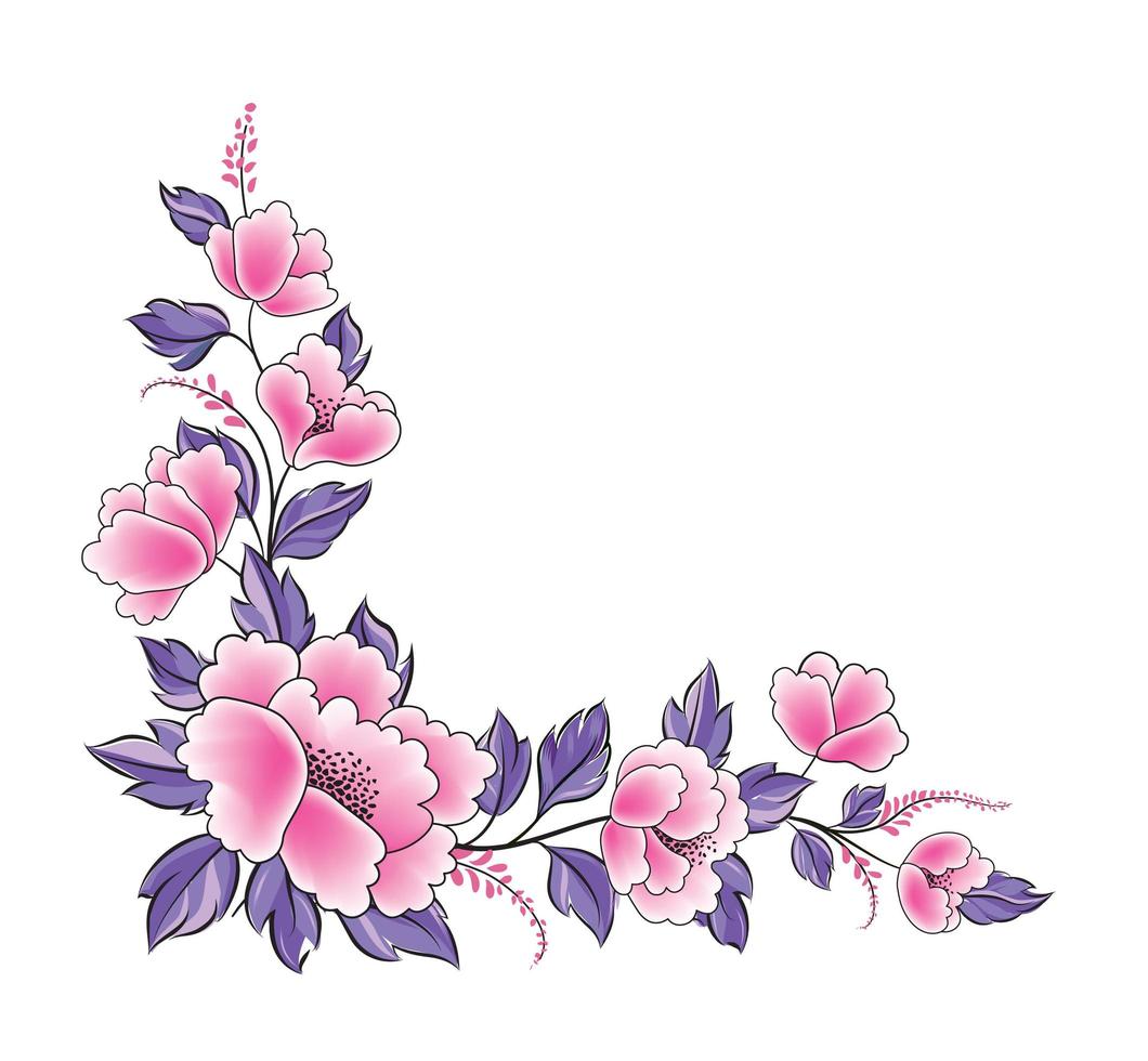 bordure de guirlande décorative de fleurs roses et violettes vecteur