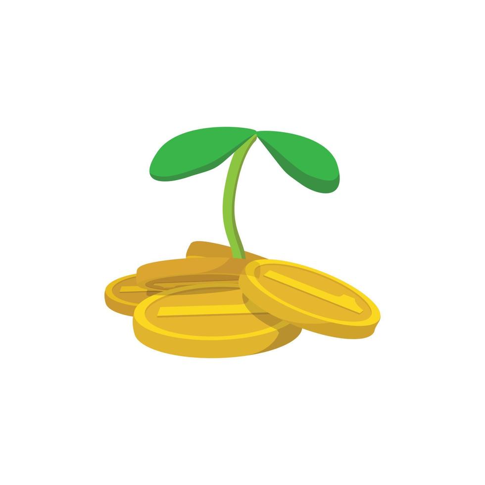 icône de dessin animé de plantes et de pièces de monnaie vecteur