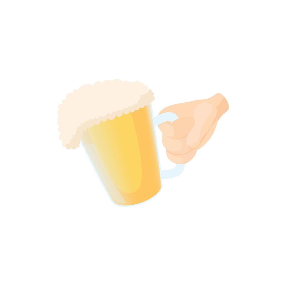 main tenant une chope d'icône de bière, style dessin animé vecteur