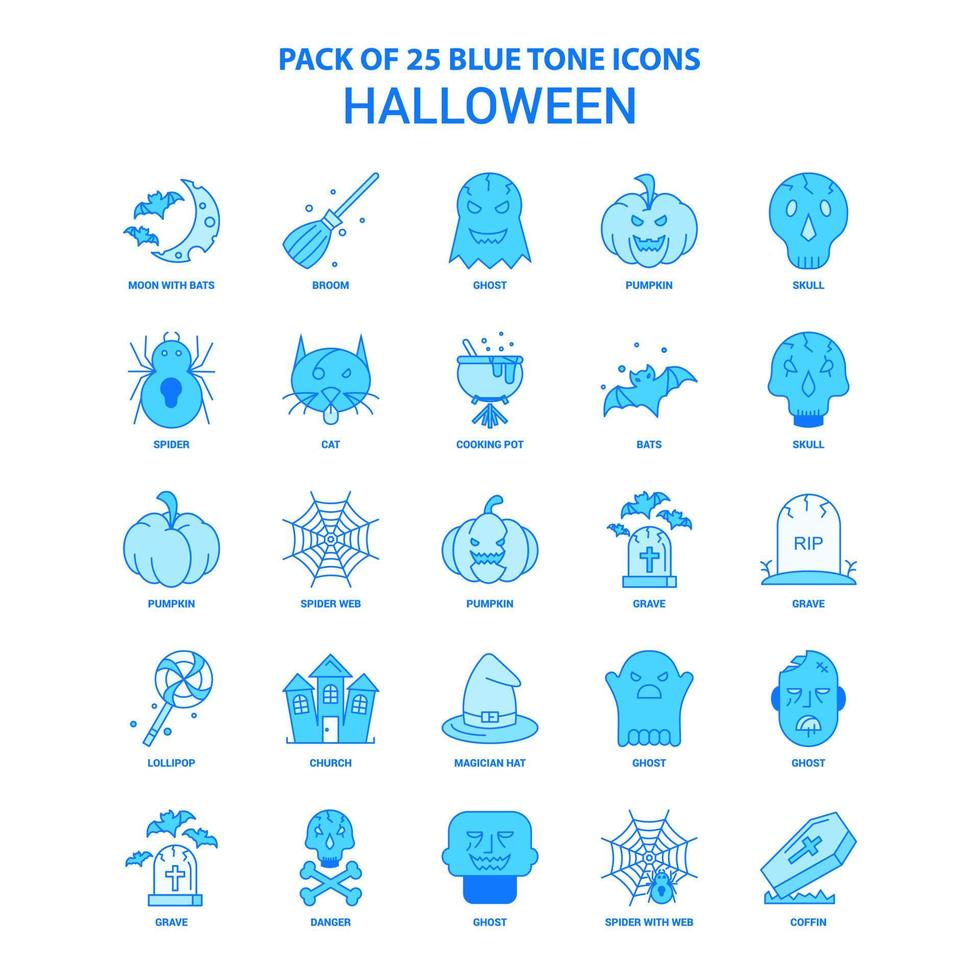 pack d'icônes ton bleu halloween 25 jeux d'icônes vecteur