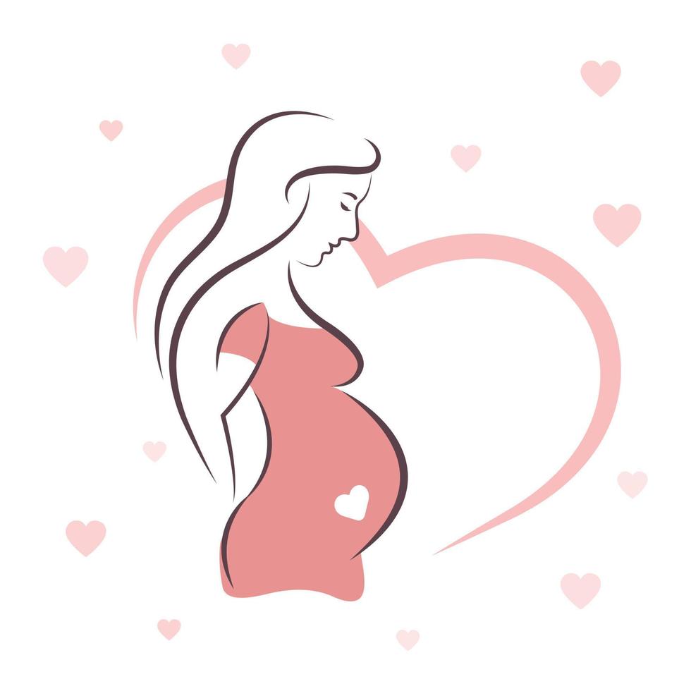 une femme enceinte. vecteur. illustration. fille enceinte aux cheveux longs. conception plate. vecteur