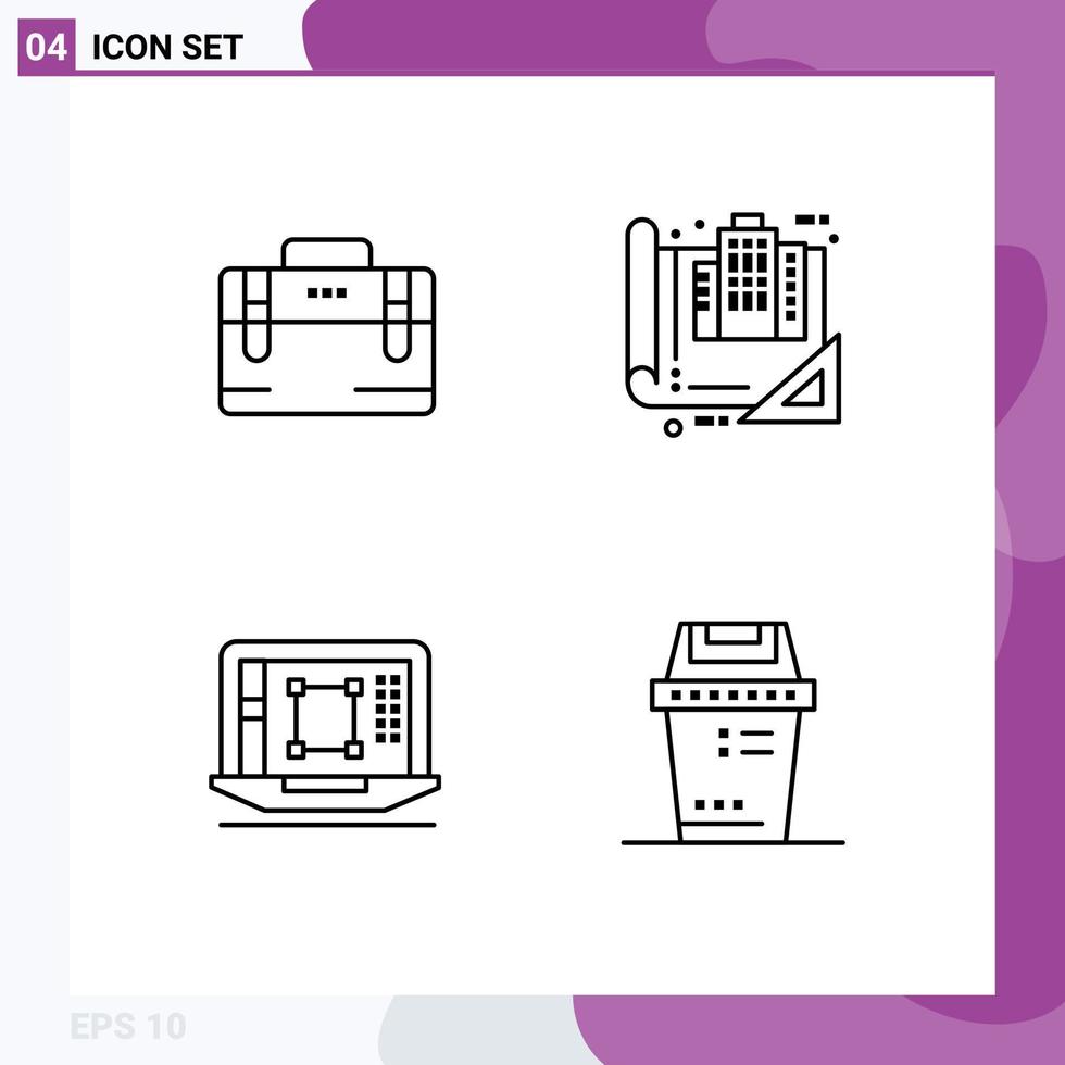 pack de lignes vectorielles modifiables de 4 couleurs plates remplies simples de sac ordinateur portable motivation plan outil de conception éléments de conception vectoriels modifiables vecteur