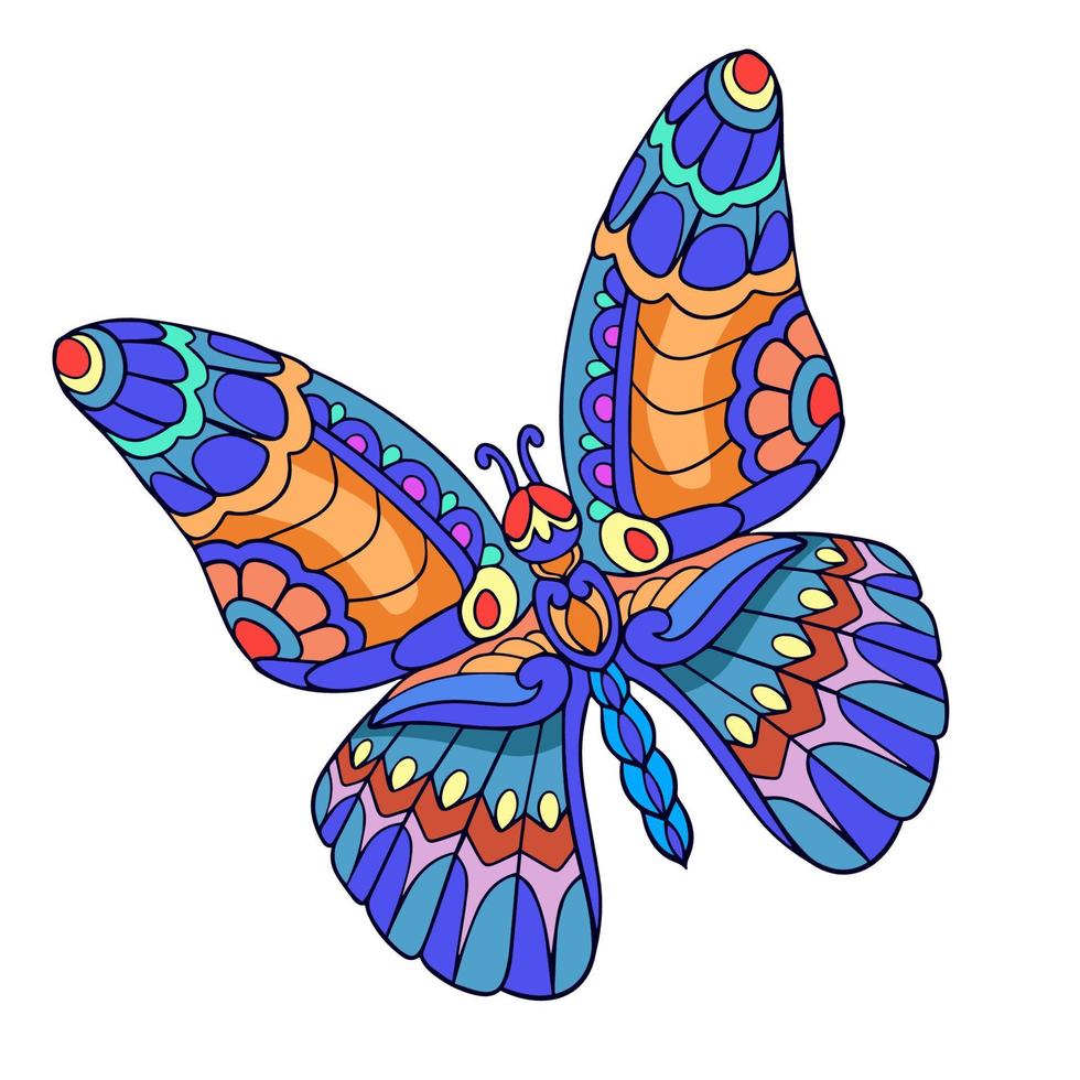 arts de mandala papillon coloré isolés sur fond blanc. vecteur