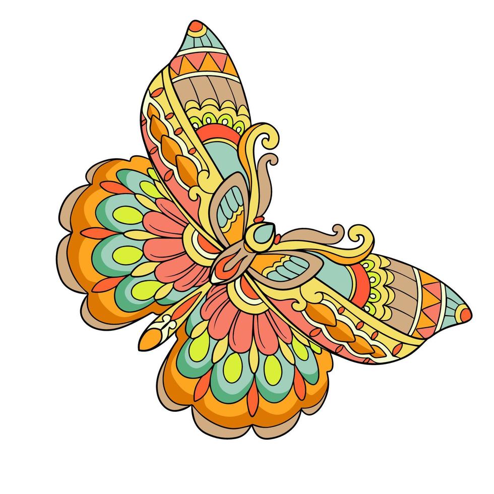 arts de mandala papillon coloré isolés sur fond blanc. vecteur