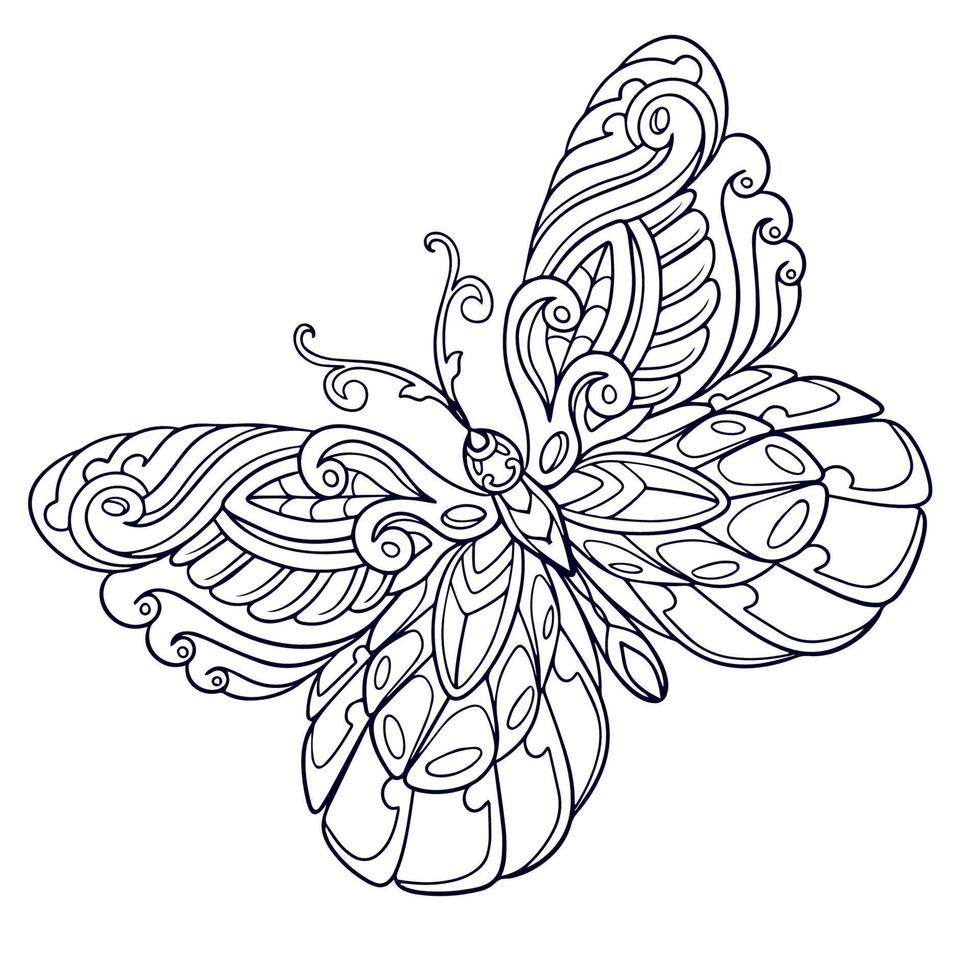 Beau papillon mandala arts isolé sur fond blanc vecteur