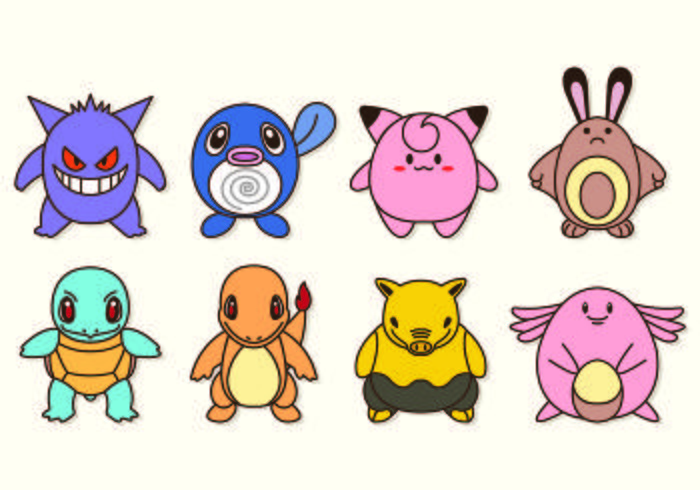Set Icône personnages de Pokemon vecteur