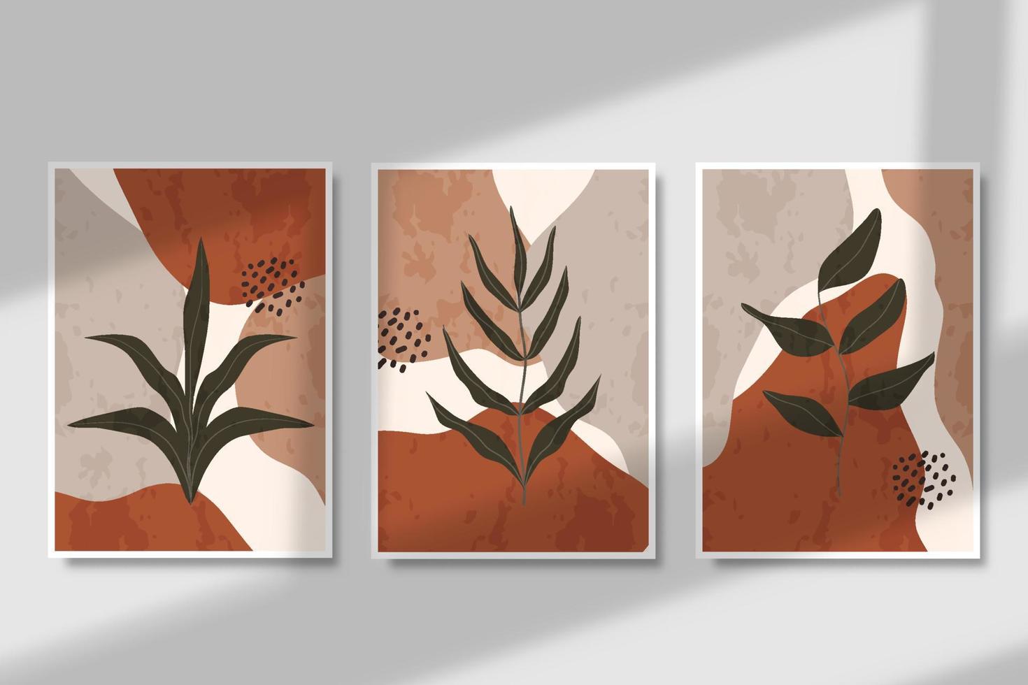 boho esthétique botanique moderne avec décoration d'affiche de formes, conception d'illustration scandinave, imprimable moderne du milieu du siècle vecteur