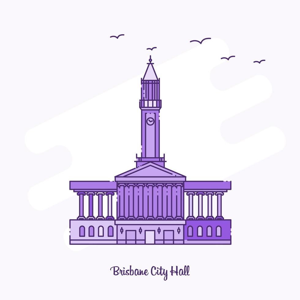 L'hôtel de ville de Brisbane vue illustration vectorielle ligne pointillée violette vecteur