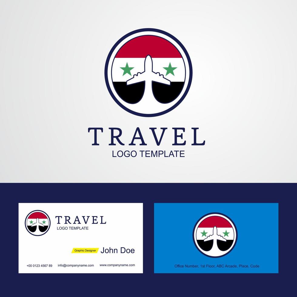 conception de logo et de carte de visite de drapeau de cercle créatif de voyage en syrie vecteur