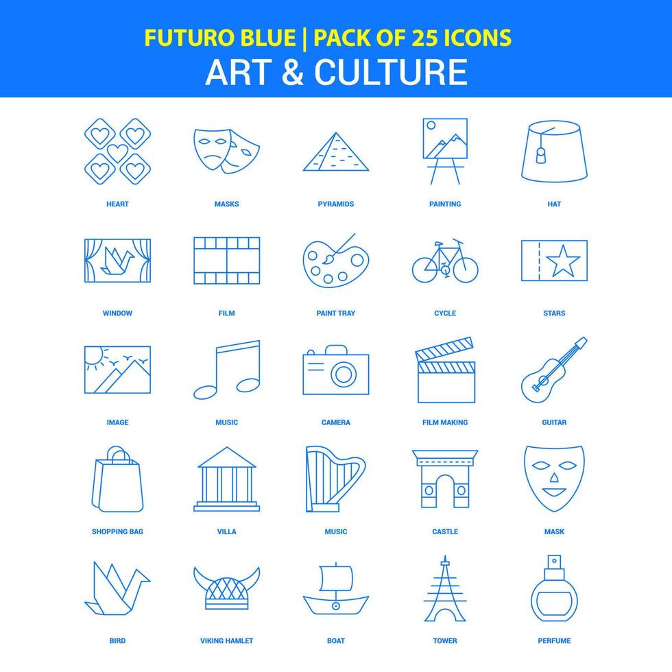 pack d'icônes art et culture futuro blue 25 vecteur