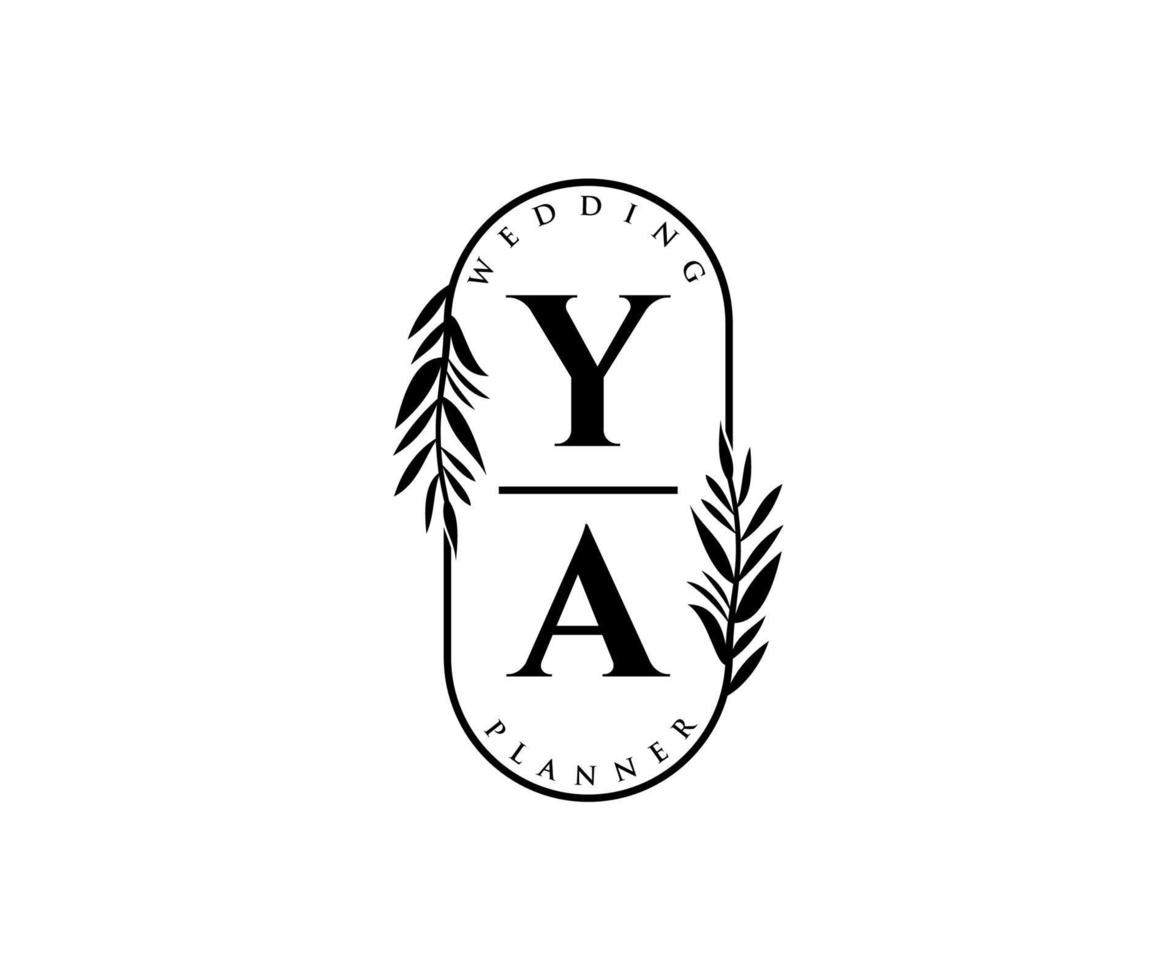 ya initiales lettre collection de logos de monogramme de mariage, modèles minimalistes et floraux modernes dessinés à la main pour cartes d'invitation, réservez la date, identité élégante pour restaurant, boutique, café en image vectorielle vecteur