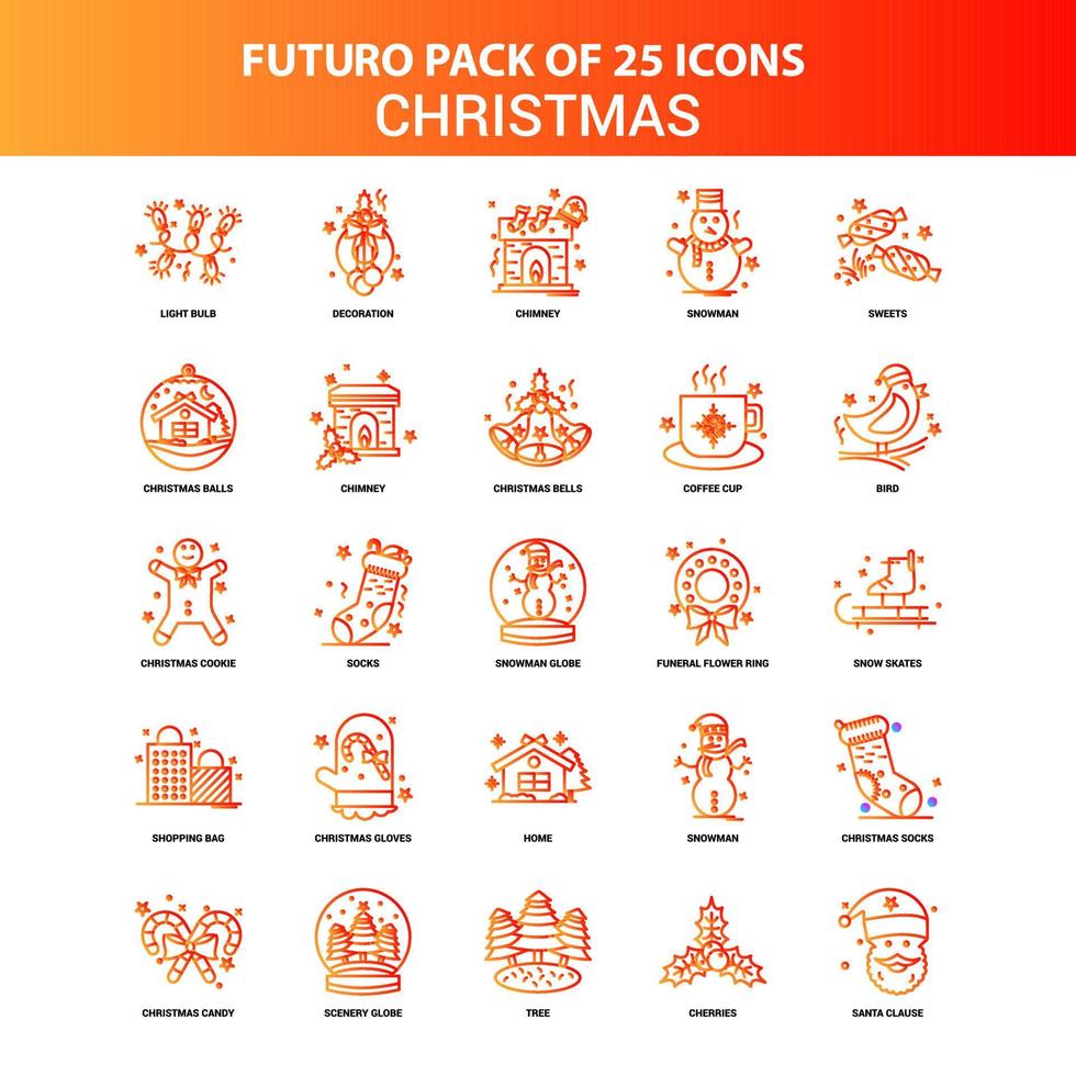 jeu d'icônes de noël futuro 25 orange vecteur