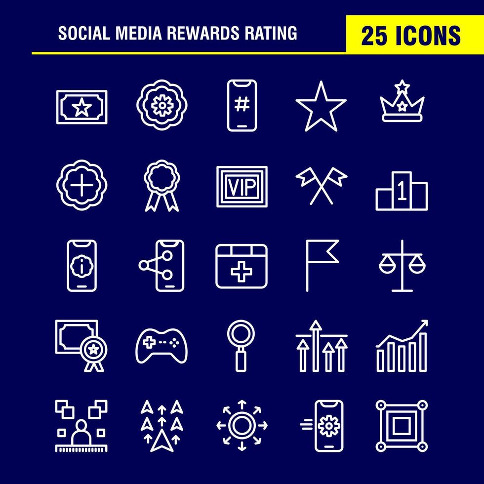pack d'icônes de ligne de classement des récompenses des médias sociaux pour les concepteurs et les développeurs vecteur