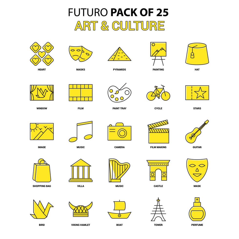 jeu d'icônes art et culture jaune futuro dernier pack d'icônes de conception vecteur