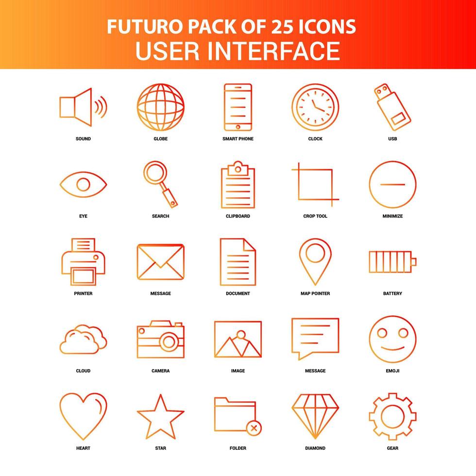 jeu d'icônes d'interface utilisateur orange futuro 25 vecteur