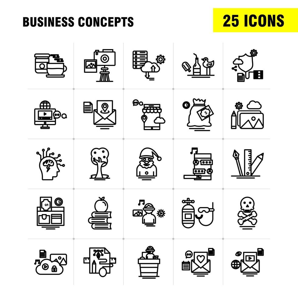 les icônes de ligne de concepts d'entreprise sont définies pour l'infographie le kit d'uxui mobile et la conception d'impression incluent le sac d'argent l'argent le dollar le magasin de devises le marché la collecte d'argent le logo et le pictogramme d'infographie moderne vecteur