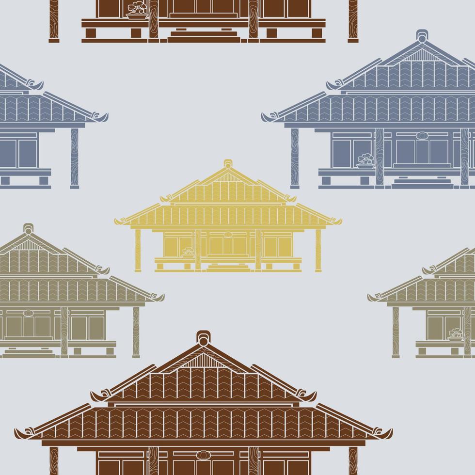 vue de face de style monochrome plat modifiable illustration vectorielle de maison japonaise traditionnelle en différentes couleurs pour créer un arrière-plan de voyage touristique et de culture ou d'éducation à l'histoire vecteur