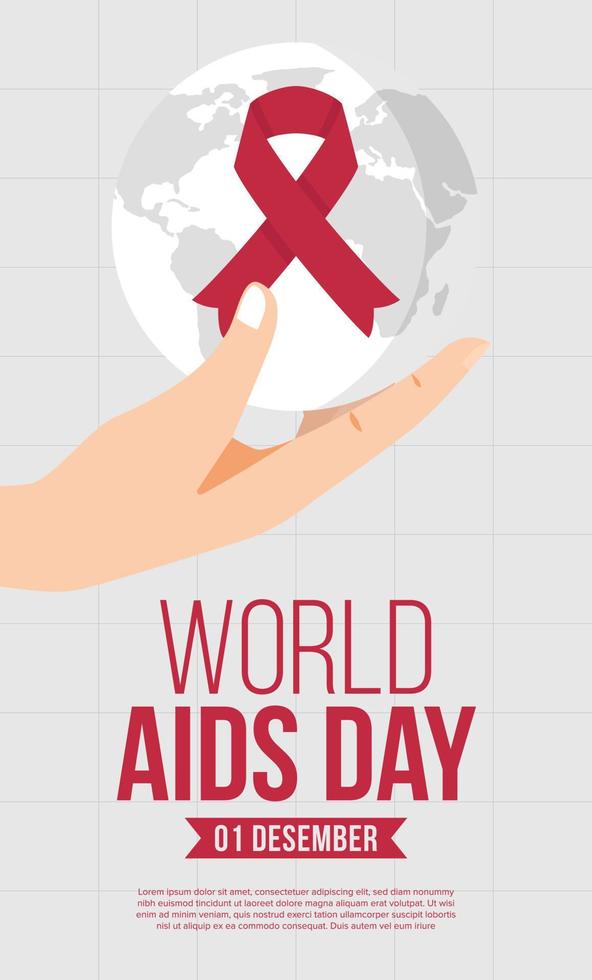 journée mondiale du sida conception des médias sociaux post terre ruban rouge main vecteur