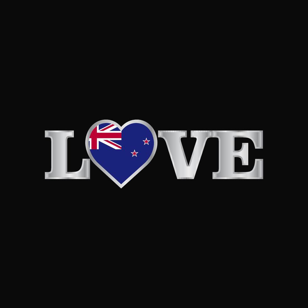 typographie d'amour avec le vecteur de conception du drapeau de la nouvelle zélande