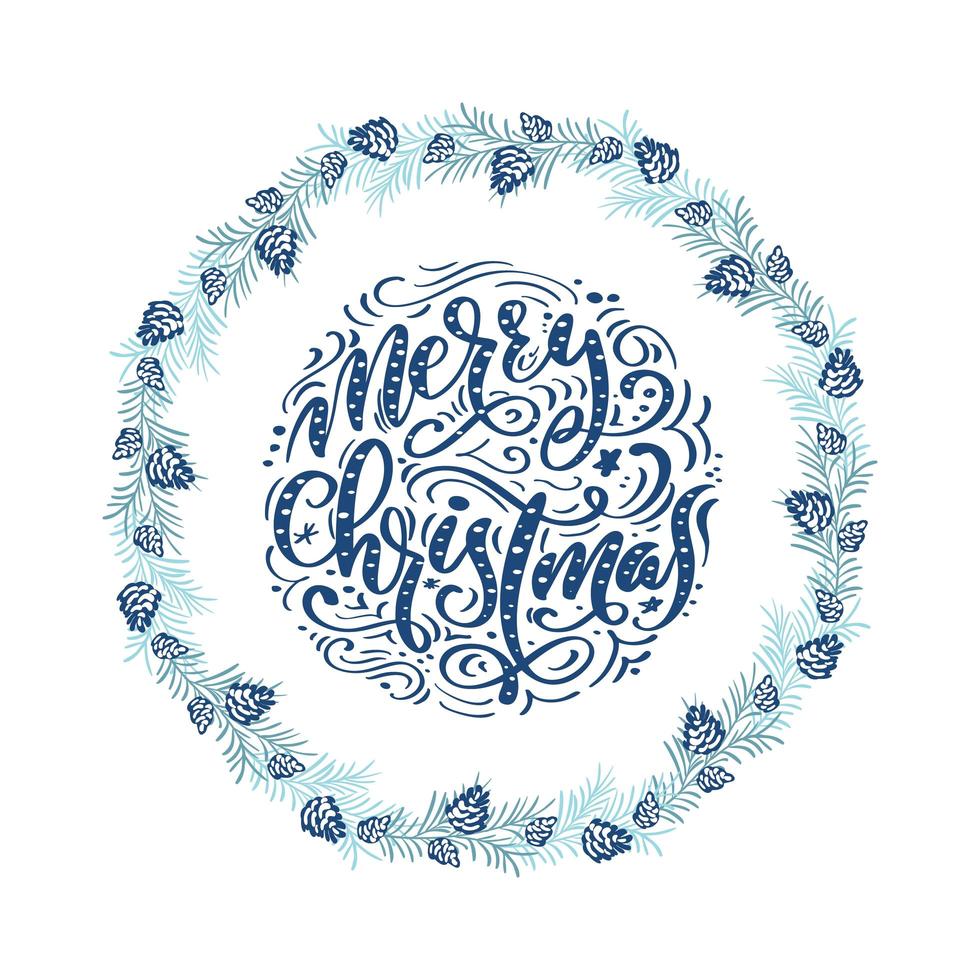 couronne d'hiver scandinave bleue avec phrase de noël vecteur