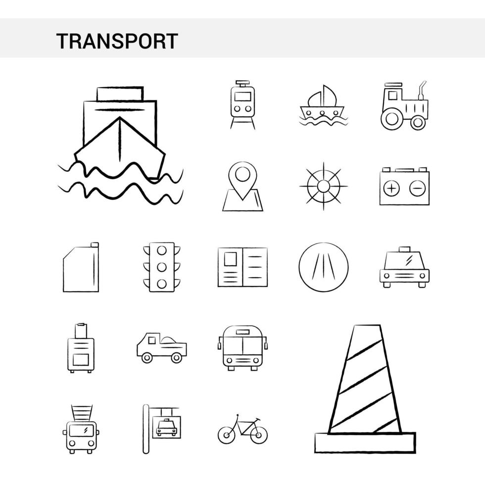 style de jeu d'icônes dessinées à la main de transport isolé sur fond blanc vecteur