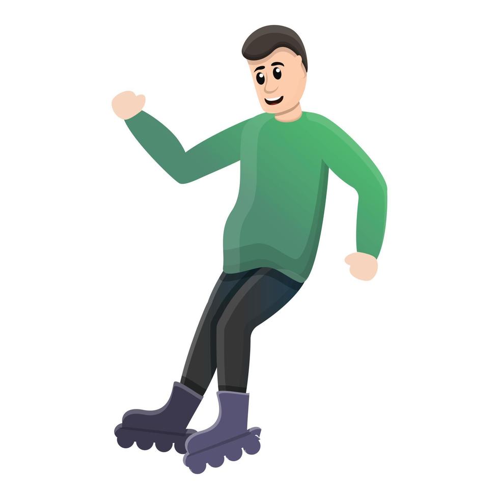 garçon freinant l'icône de patins à roues alignées, style cartoon vecteur