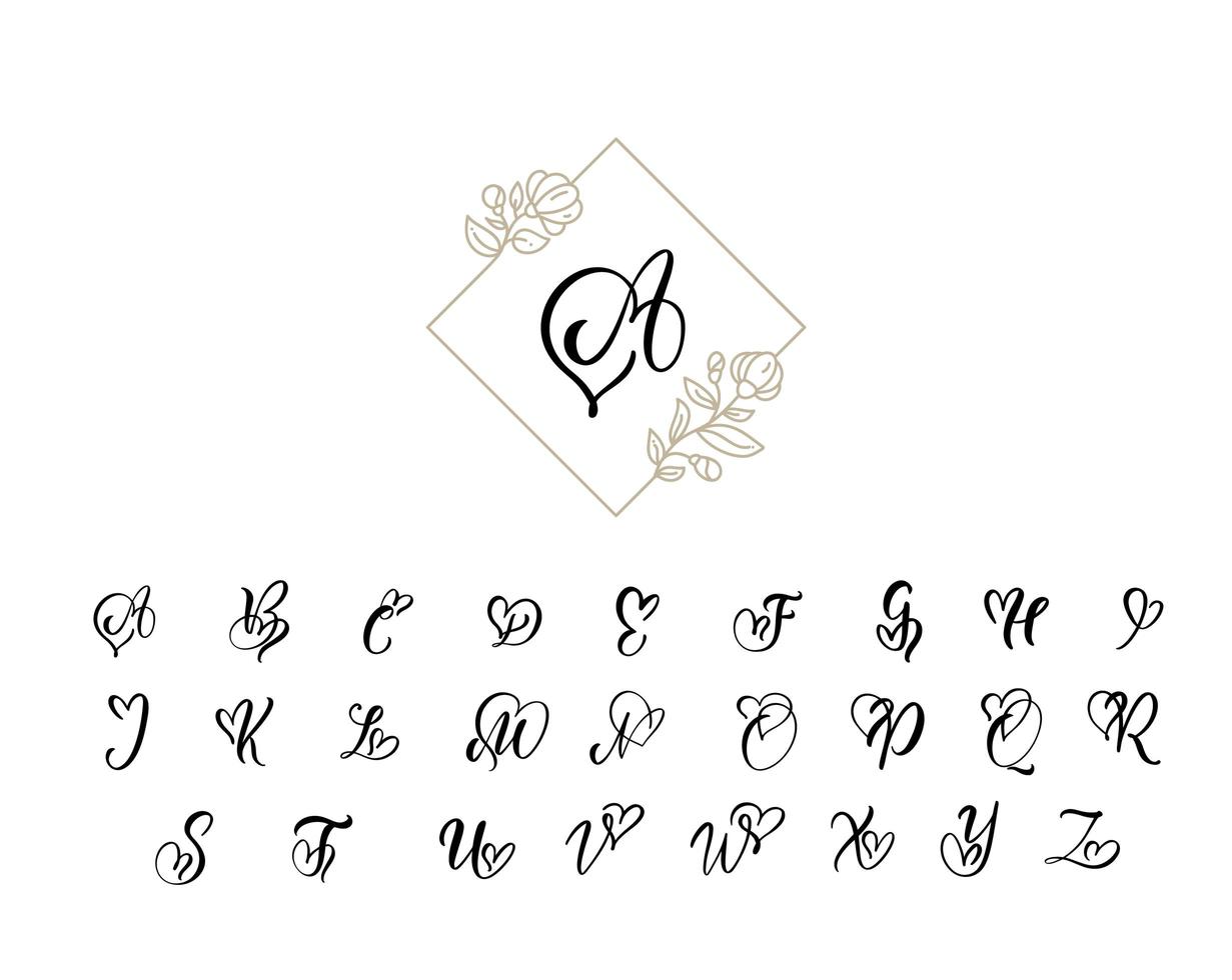 alphabet monogramme de calligraphie coeur manuscrite vecteur