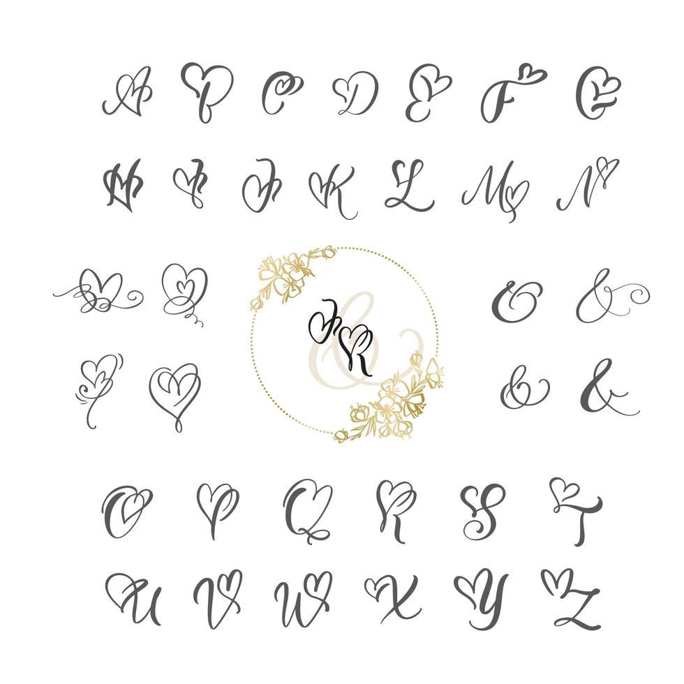 alphabet monogramme de calligraphie coeur manuscrite vecteur