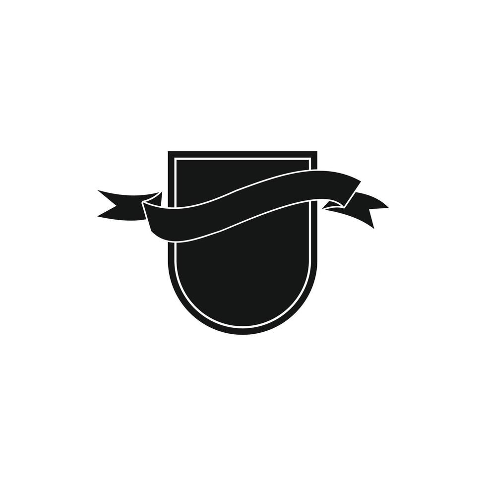 Bouclier noir avec icône de ruban, style simple vecteur