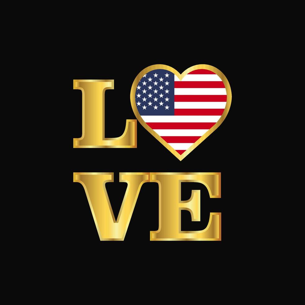 amour typographie états unis d'amérique conception de drapeau vecteur lettrage d'or