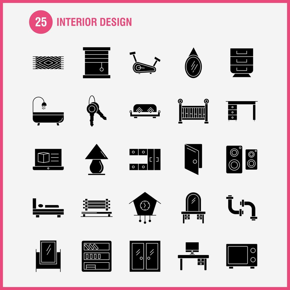 design d'intérieur icônes de glyphes solides définies pour l'infographie kit uxui mobile et conception d'impression comprennent tapis meubles maison fenêtre maison porte entrée eps 10 vecteur