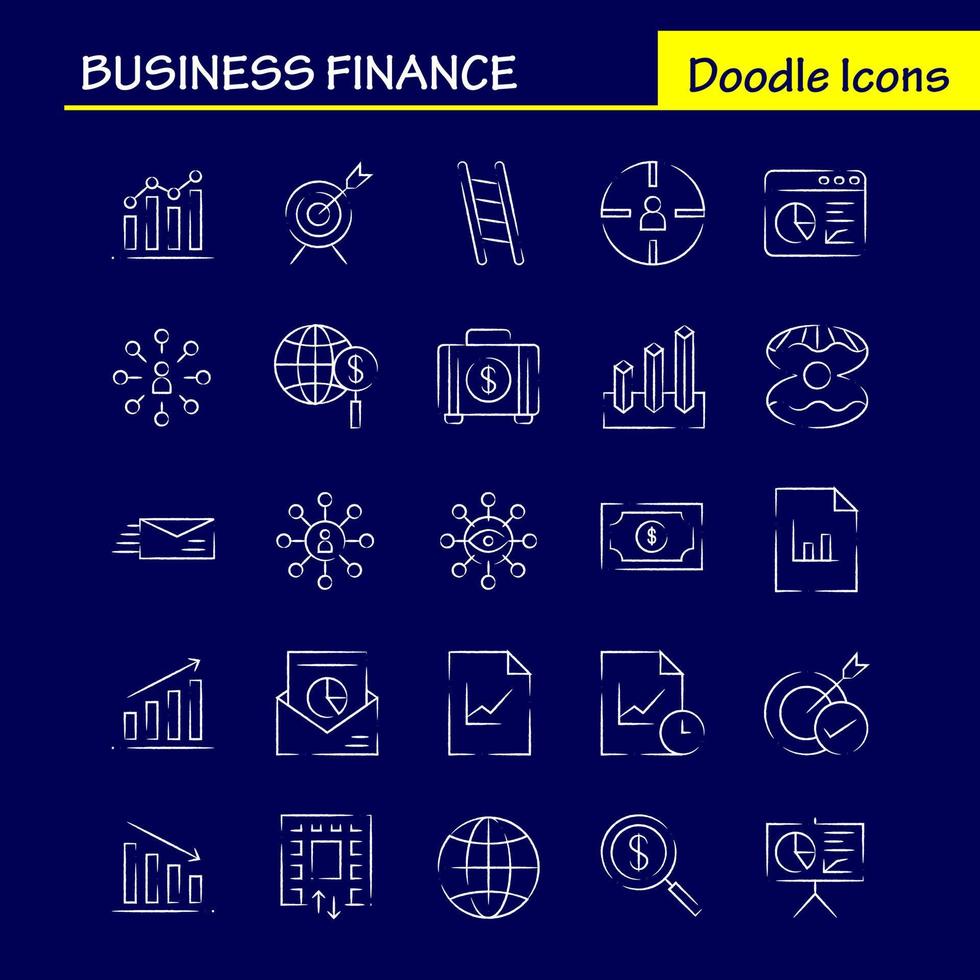 business finance pack d'icônes dessinées à la main pour les concepteurs et les développeurs icônes de sac porte-documents business fashion finance business eye mission vecteur