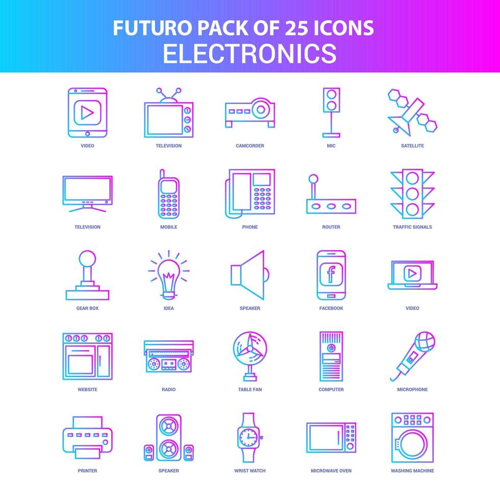 pack de 25 icônes électroniques futuro bleu et rose vecteur