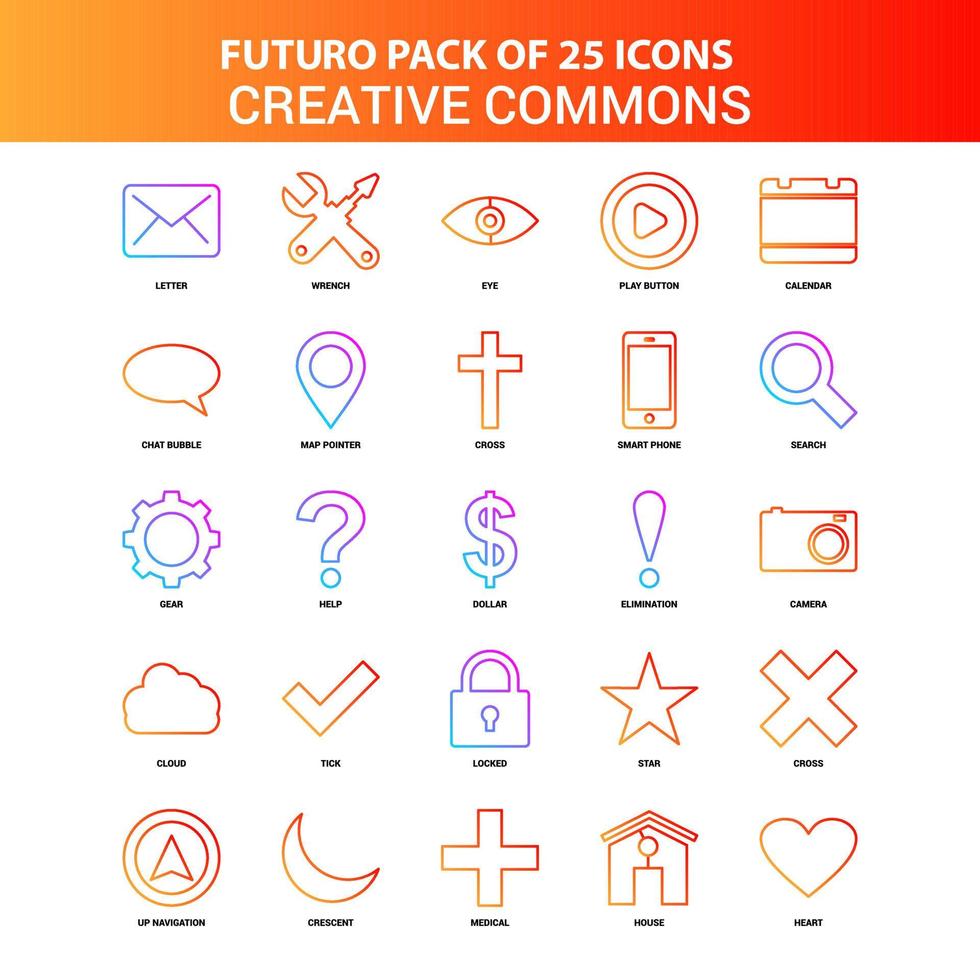 jeu d'icônes creative commons orange futuro 25 vecteur