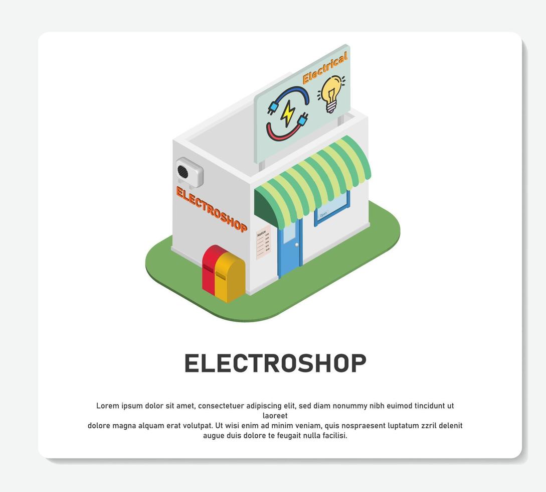 bâtiment de magasin 3d avec logo electro noodle restauration rapide simple vecteur