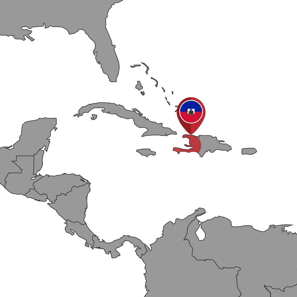 épinglez la carte avec le drapeau d'Haïti sur la carte du monde. illustration vectorielle. vecteur